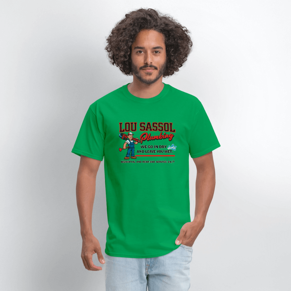 Lou Sassol Plumbing Funny Men’s T-Shirt – Adult Humor Graphic Tee Color: heather gray
