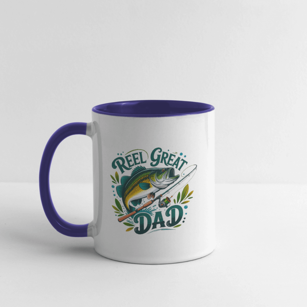 Reel Great Dad Fishing Coffee Mug with Rod & Fish Color: white/cobalt blue