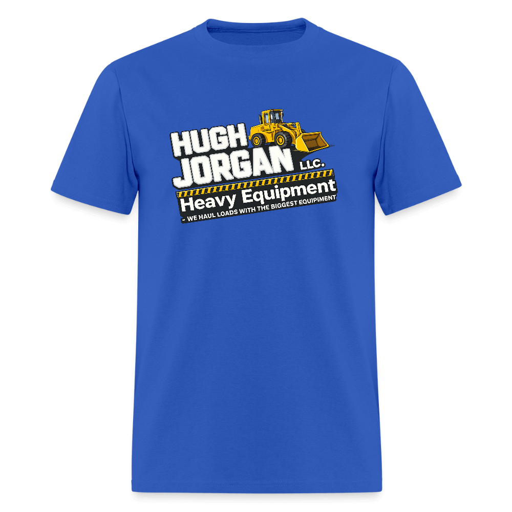 Hugh Jorgan T-Shirt – Heavy Equipment Adult Humor Tee Color: royal blue