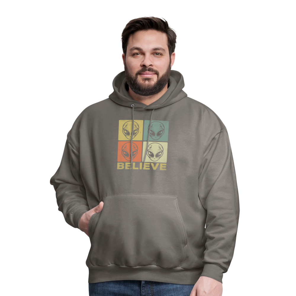 Believe Alien Hoodie – Alien Faces UFO Design - asphalt gray