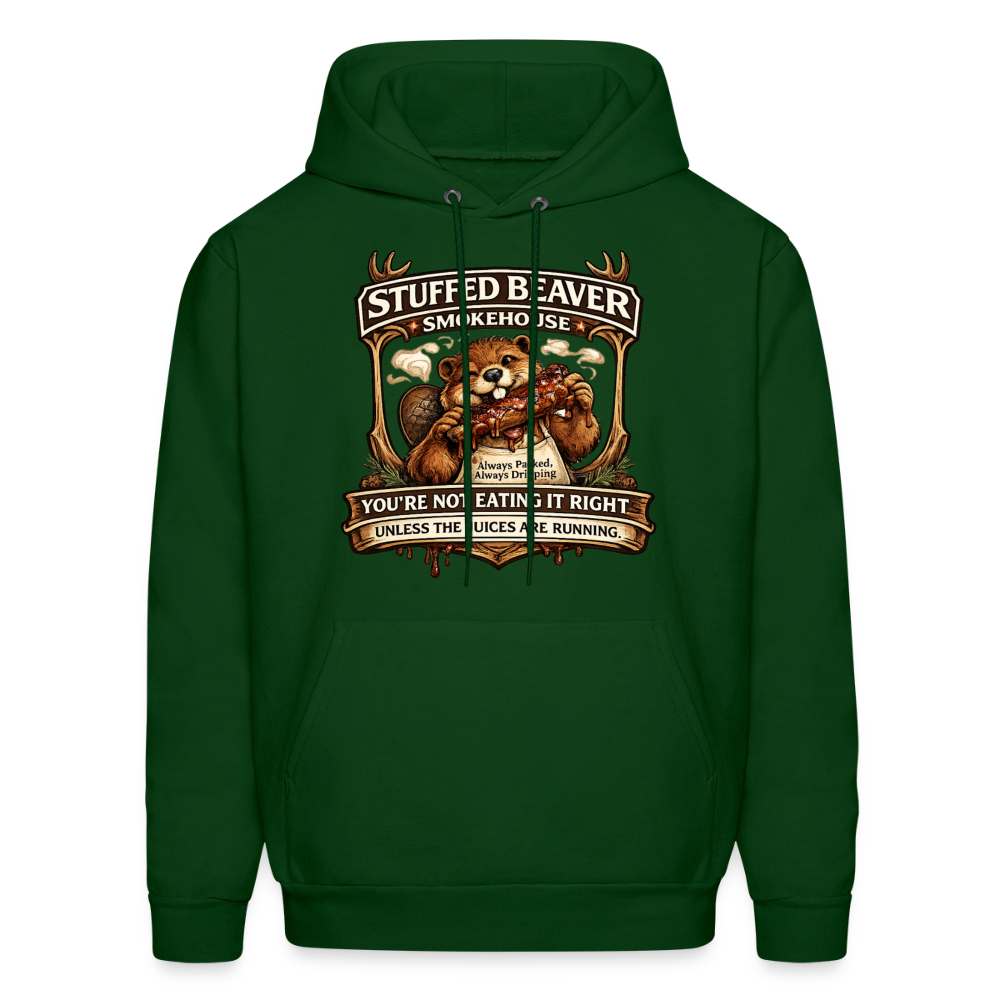 Stuffed Beaver Smokehouse Funny Adult Hoodie Color: Forest Green