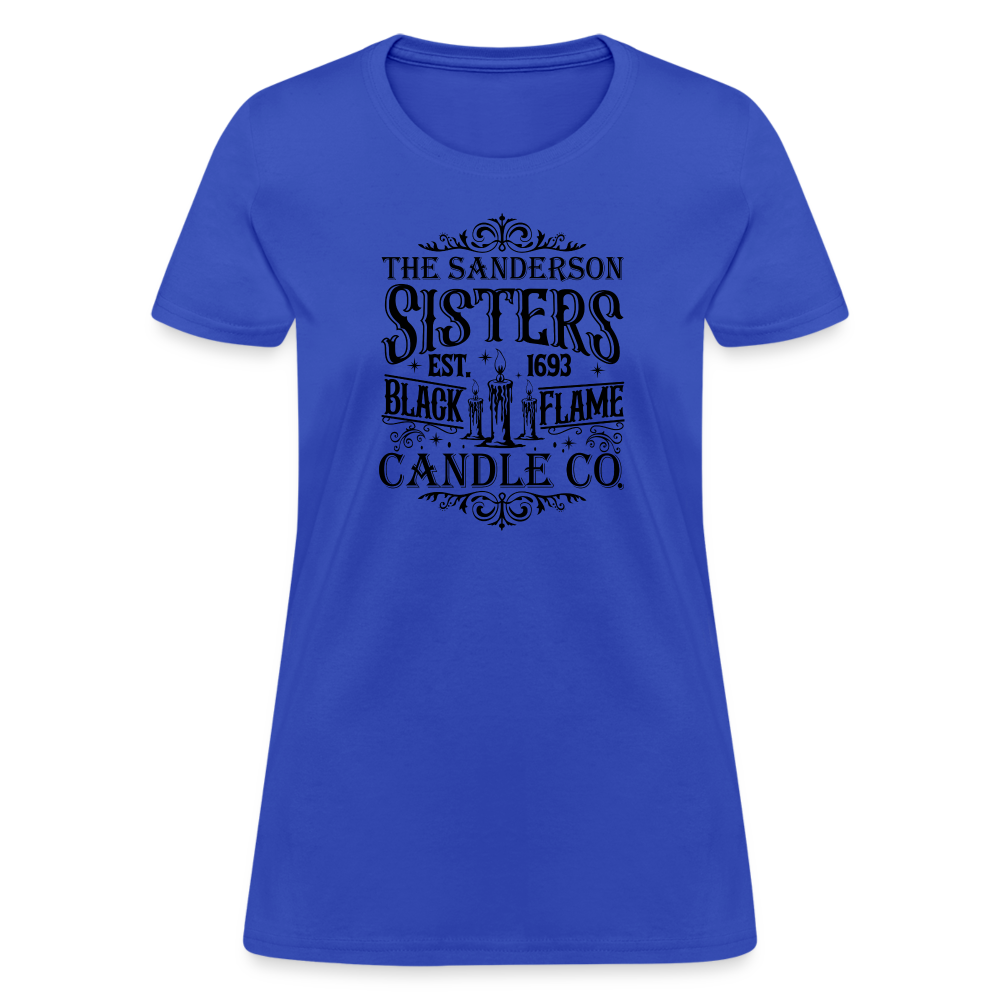 The Sanderson Sisters Black Flame Candle Co. Women's Contoured T-Shirt (Halloween) - royal blue