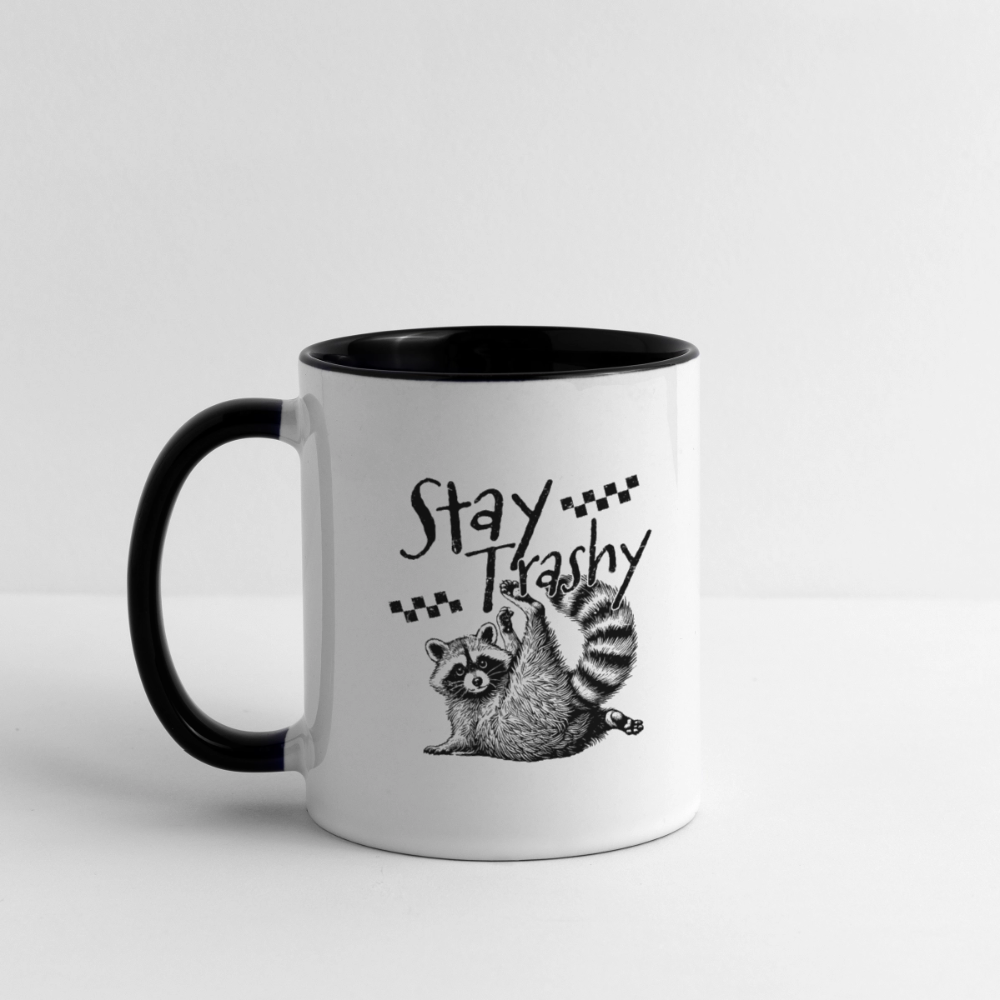 Stay Trashy Coffee Mug – Funny Feral Raccoon Design Color: white/black