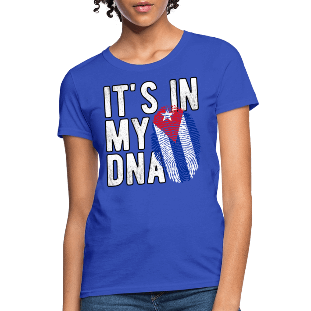 Cuban DNA Women’s T-Shirt – Fingerprint Flag Tee Color: royal blue