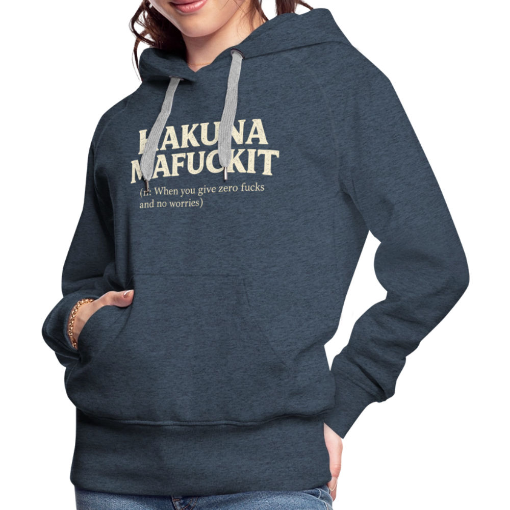 Hakuna Mafuckit Women’s Funny Graphic Hoodie Color: Heather Denim