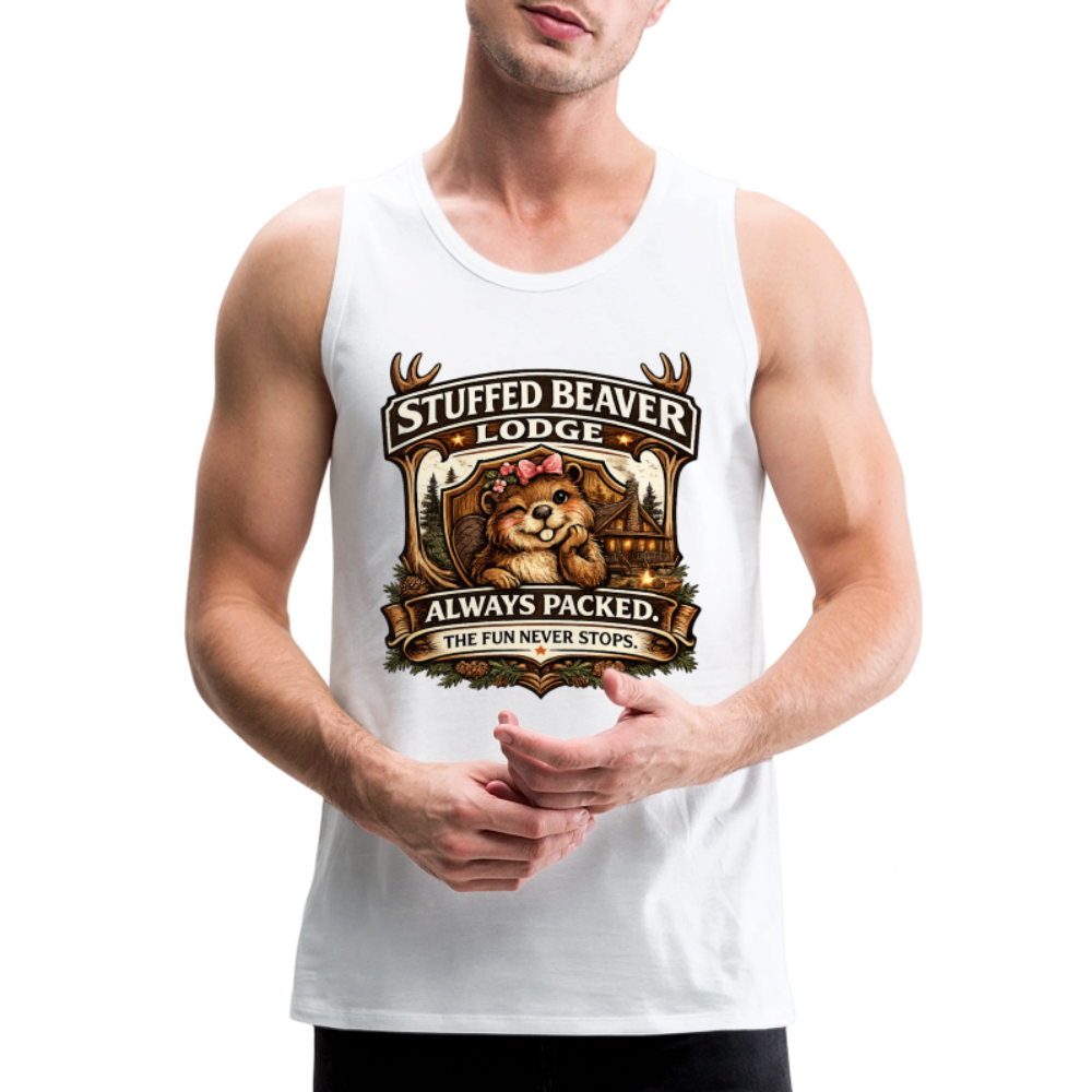 Stuffed Beaver Lodge Funny Adult Tank Top Color: Heather Gray