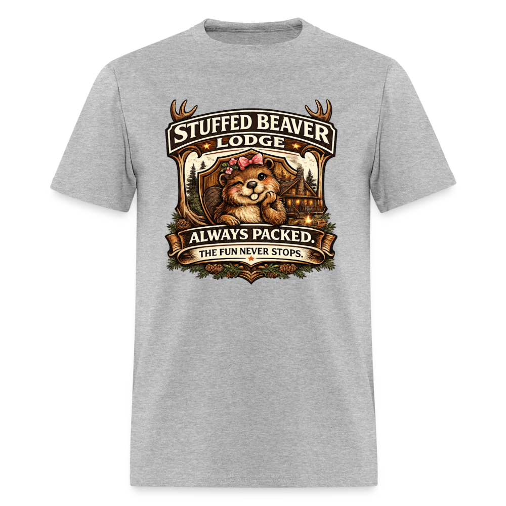 Stuffed Beaver Lodge Funny Adult T-Shirt Color: Heather Gray