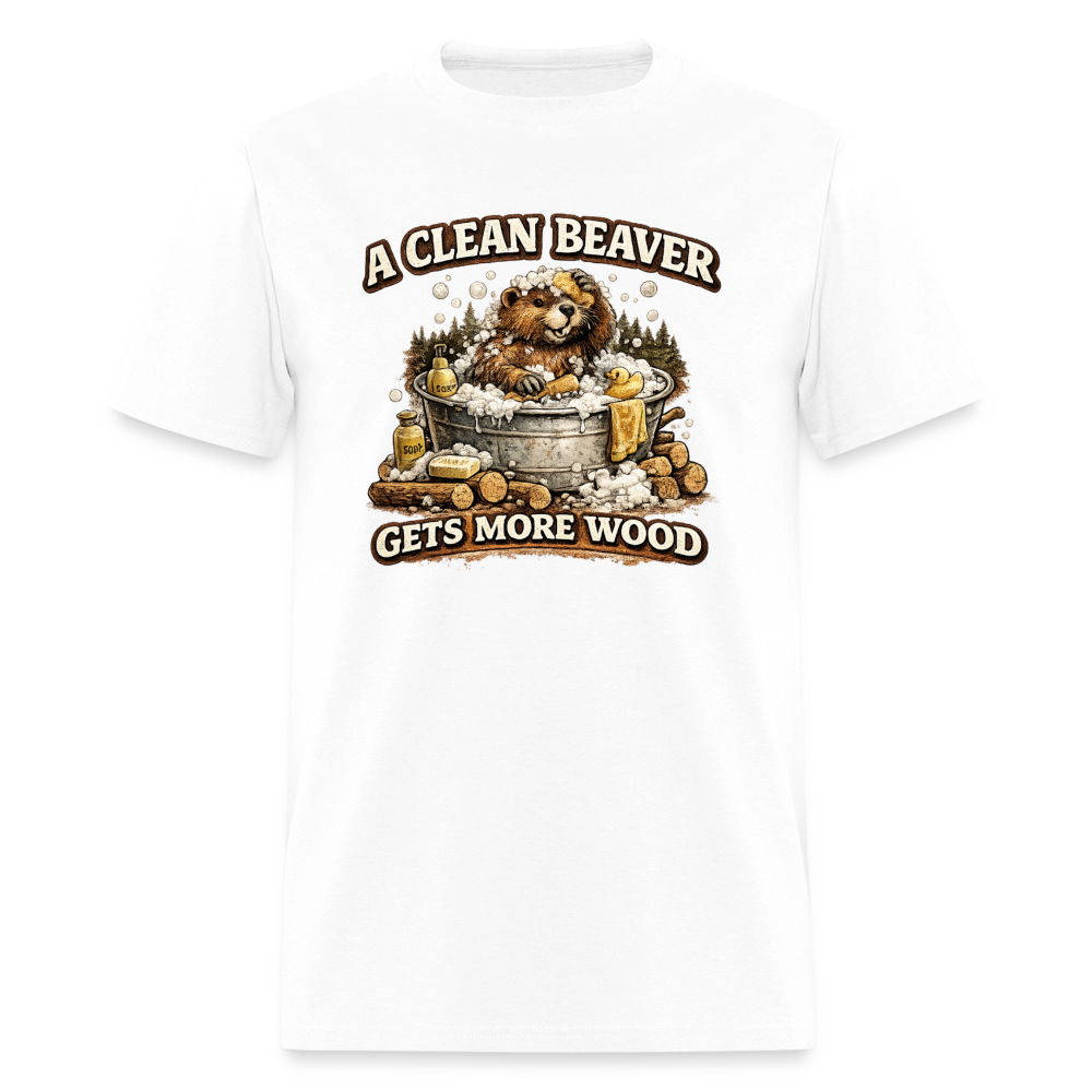 A Clean Beaver Gets More Wood Funny Adult Humor Tee Color: White