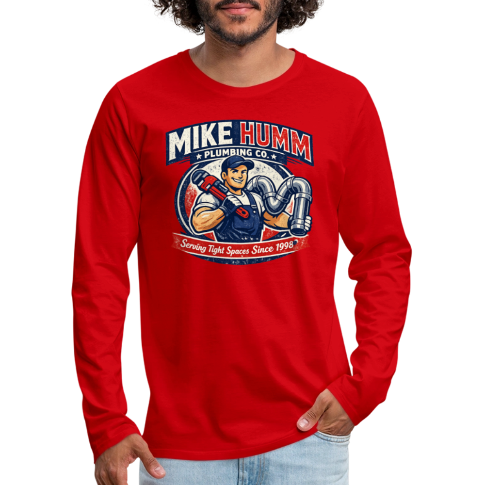 Mike Humm Plumbing Men's Premium Long Sleeve T-Shirt (Adult Humor) Color: black