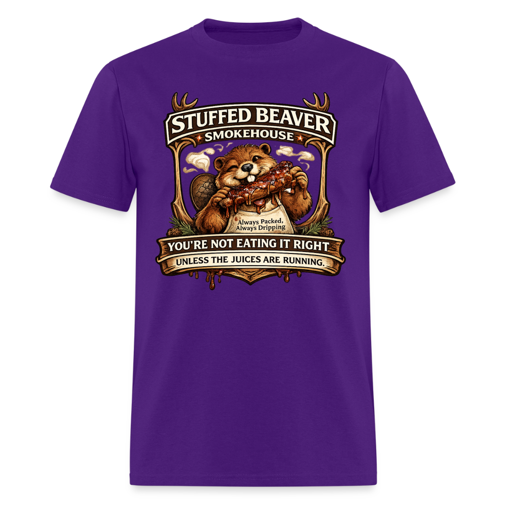 Stuffed Beaver Smokehouse Funny T-Shirt Color: Blue Dusk