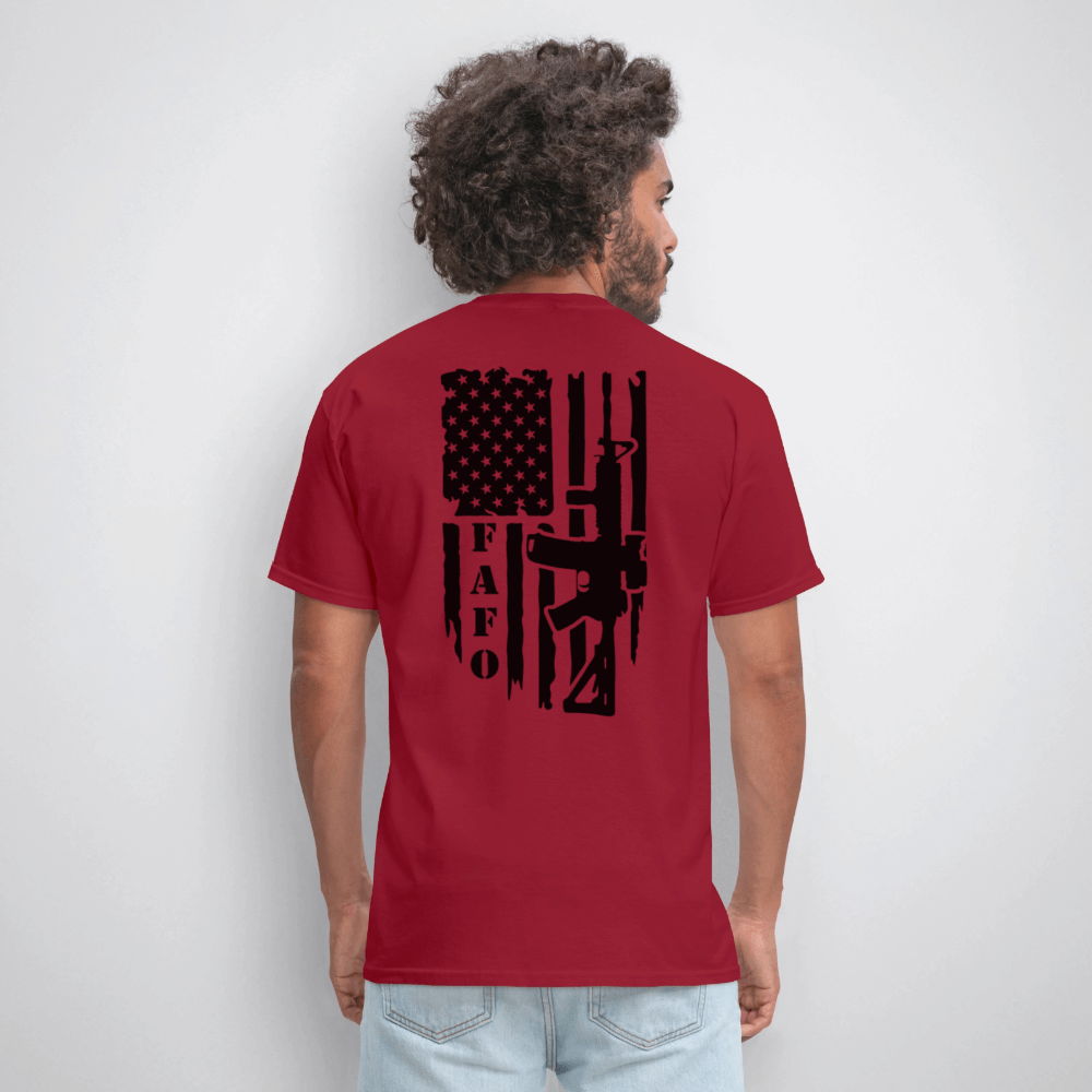 FAFO T-Shirt – AR-15 & American Flag Back Print Color: heather gray