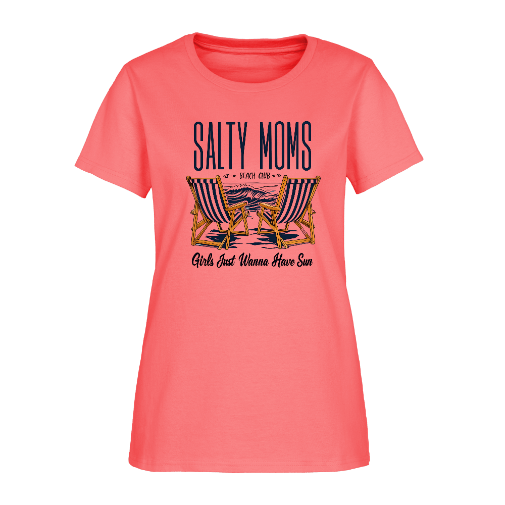 Salty Moms Beach Club T-Shirt – Girls Just Wanna Have Fun - coral