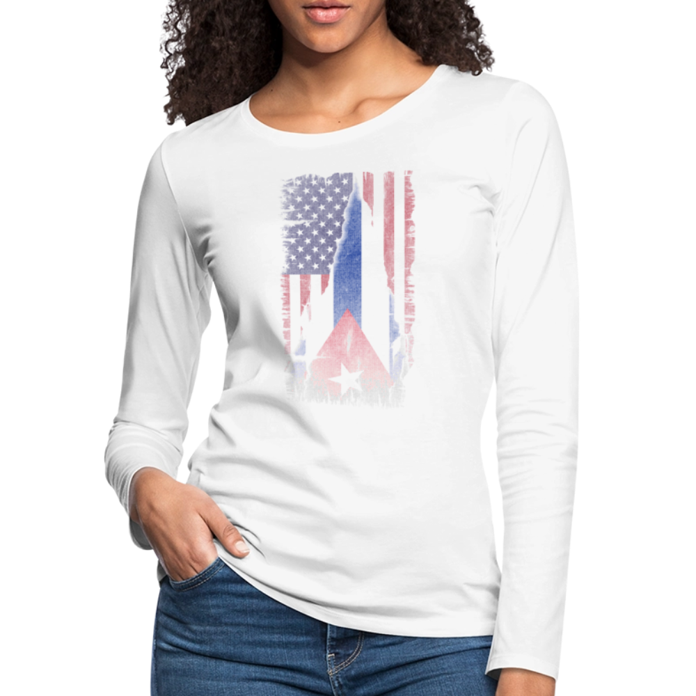 Cuba & USA Flag Women’s Long-Sleeve Tee – Cuban American Pride - white