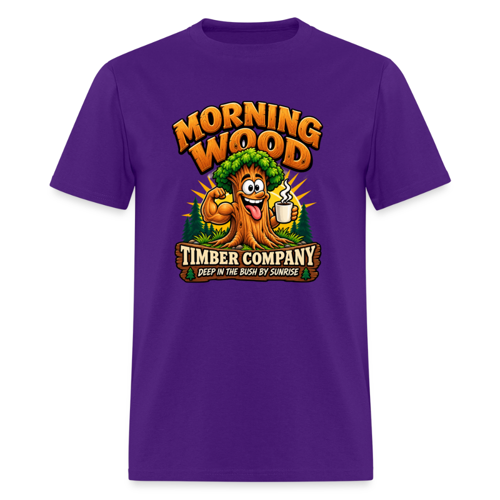 Morning Wood Timber Company Funny Adult Humor T-Shirt – Deep in the Bush by Sunrise Color: Purple