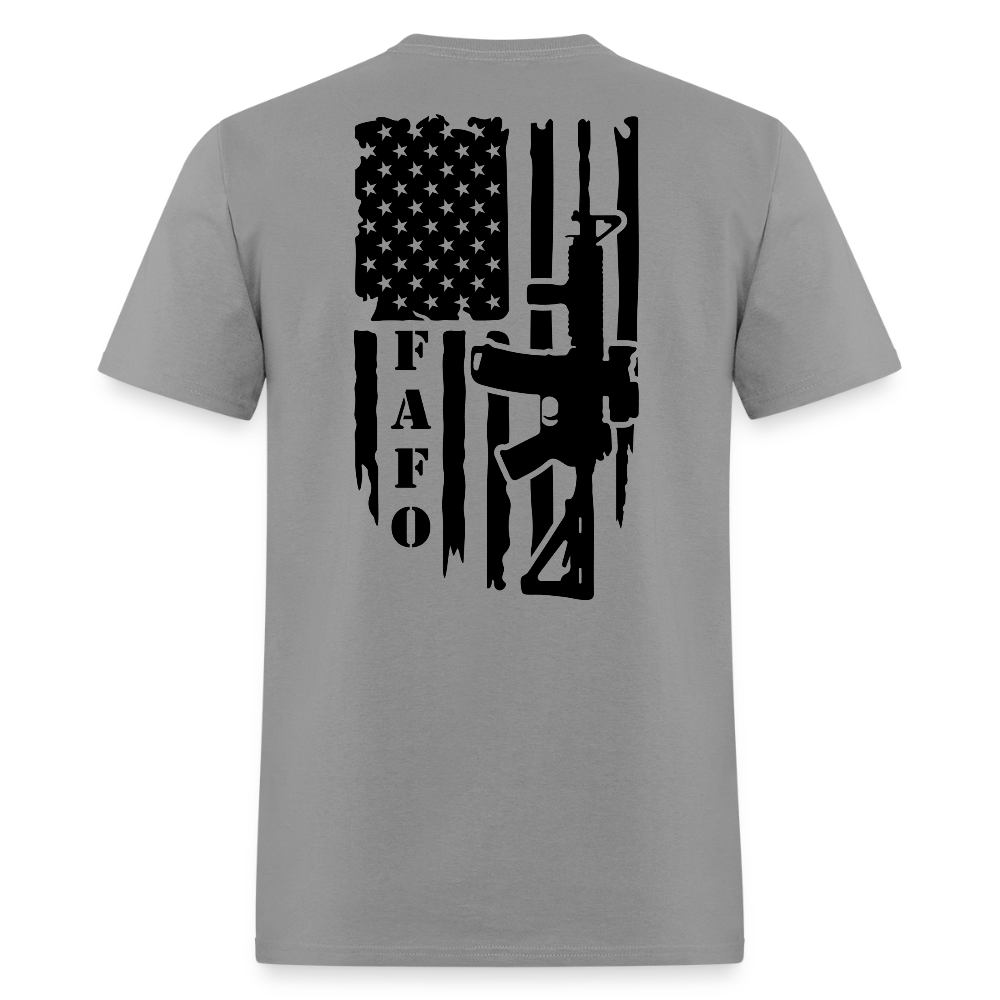 FAFO T-Shirt – AR-15 & American Flag Back Print Color: gravel