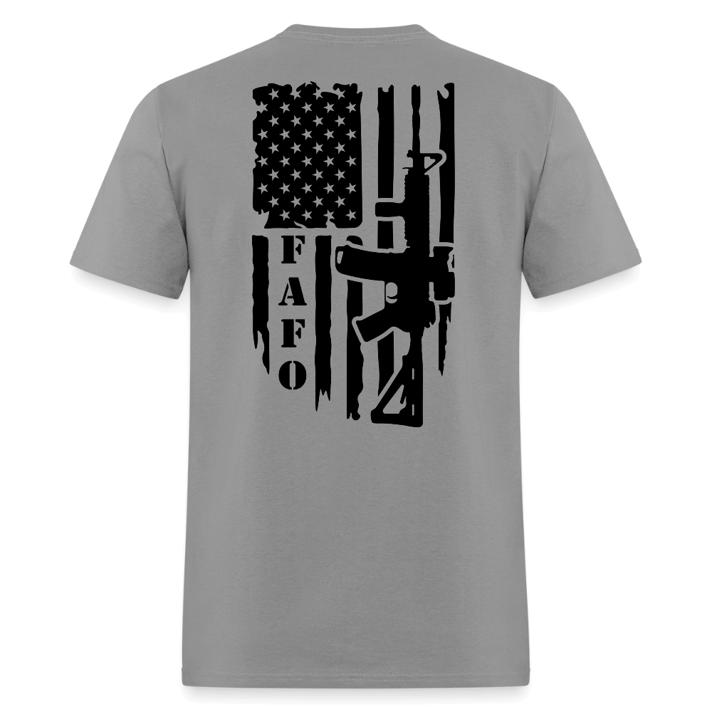 FAFO T-Shirt – AR-15 & American Flag Back Print Color: gravel