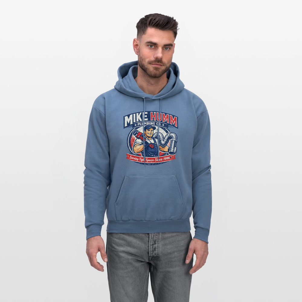 Mike Humm Plumbing Hoodie (Adult Humor) - denim blue