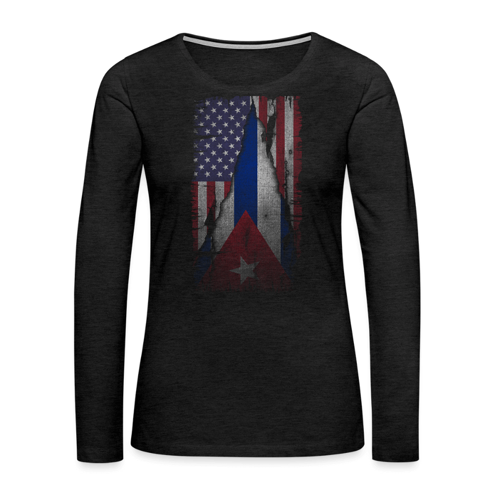 Cuba & USA Flag Women’s Long-Sleeve Tee – Cuban American Pride Color: white