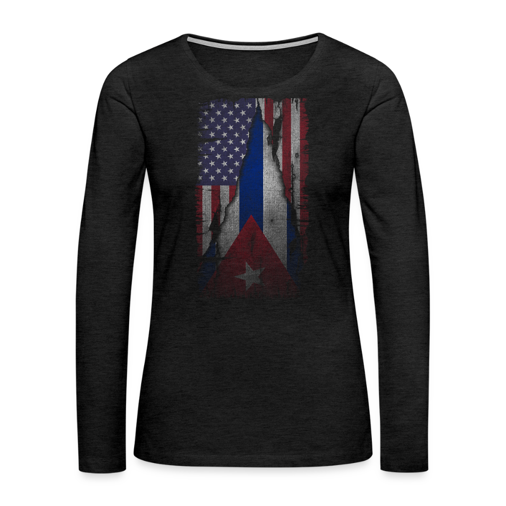 Cuba & USA Flag Women’s Long-Sleeve Tee – Cuban American Pride - charcoal grey