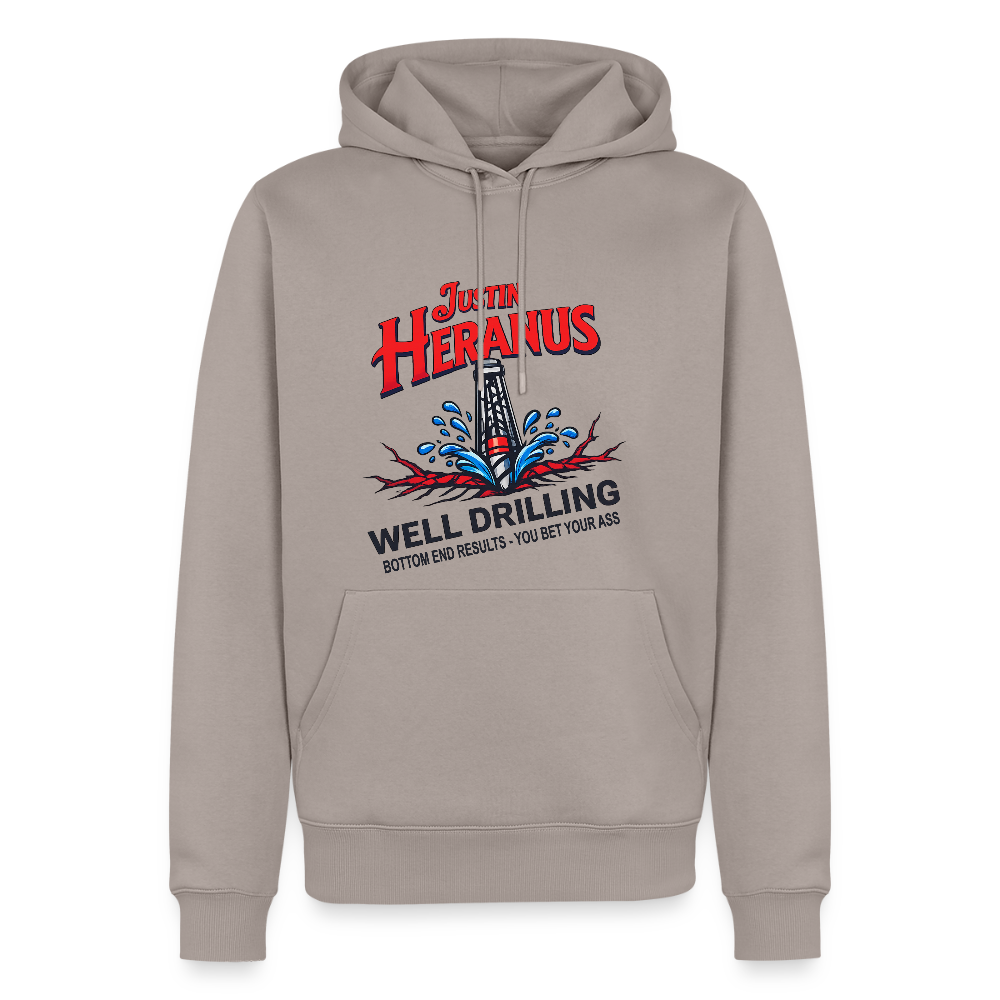 Justin Herons Well Drilling Men’s Hoodie – Adult Humor Sweatshirt - taupe