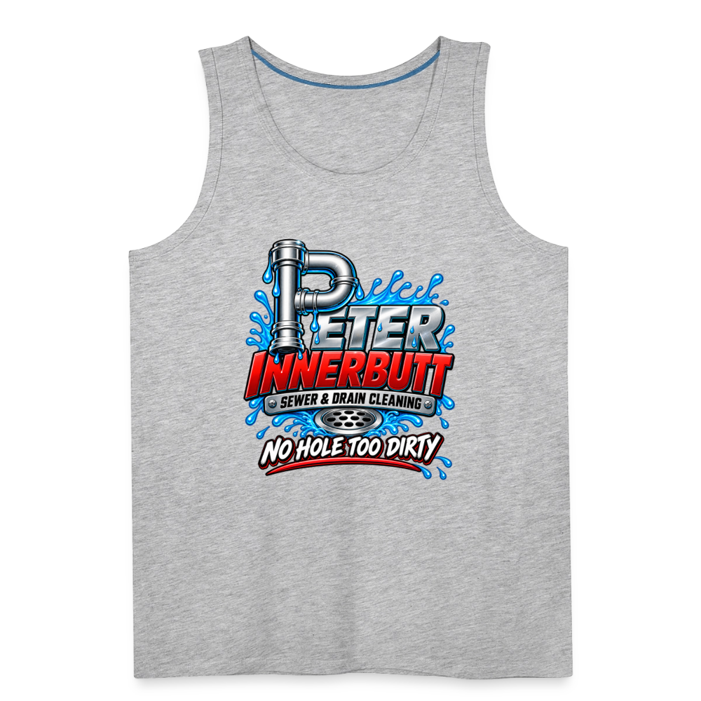 Peter Innerbutt Funny Men's Tank Top – No Hole Too Dirty Adult Humor Shirt Color: heather gray