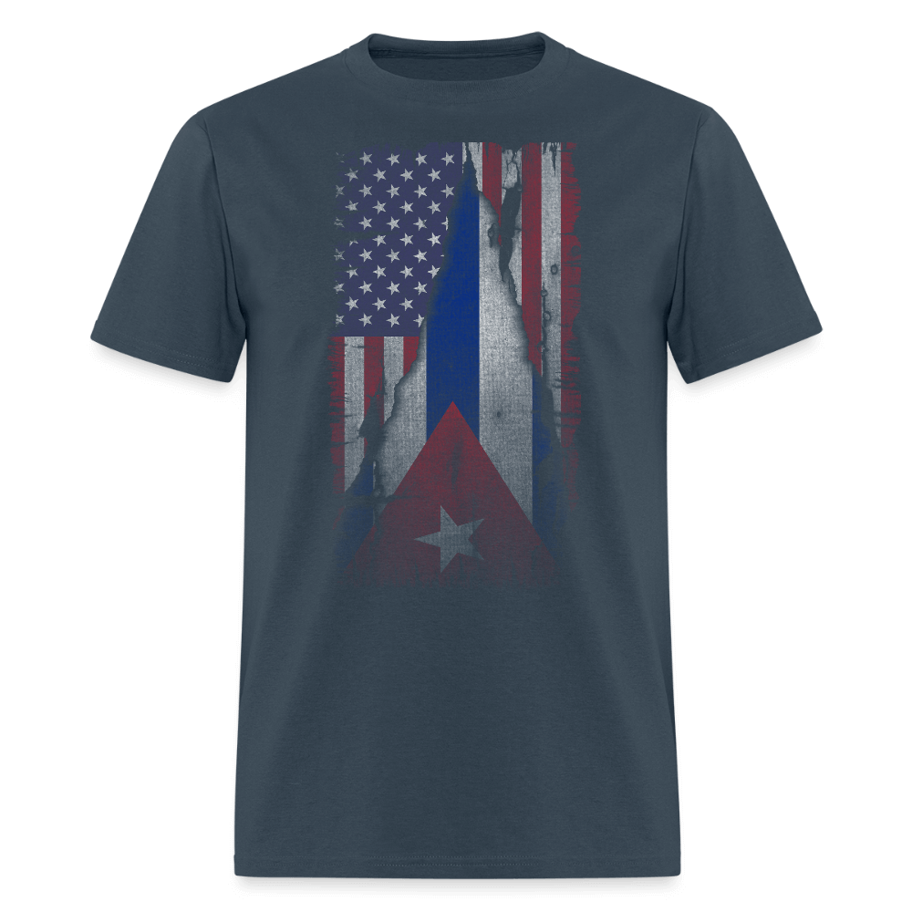 Cuba & USA Flag T-Shirt – Cuban American Pride Tee Color: blue dusk