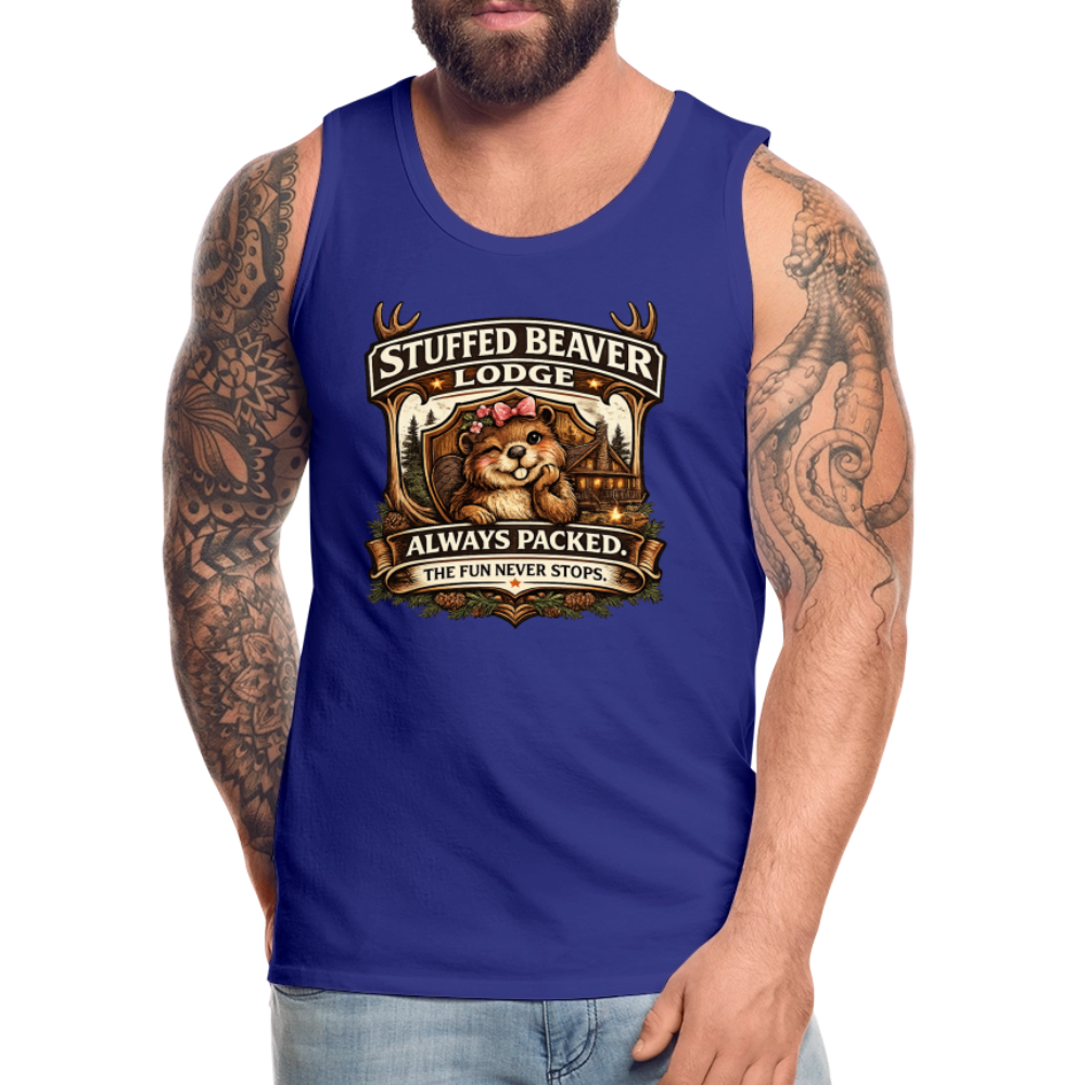 Stuffed Beaver Lodge Funny Adult Tank Top Color: Royal Blue