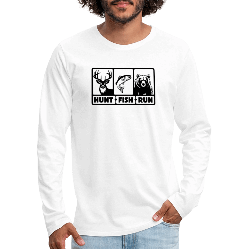 Hunt Fish Run Long Sleeve Tee – Funny Outdoor Shirt Color: white