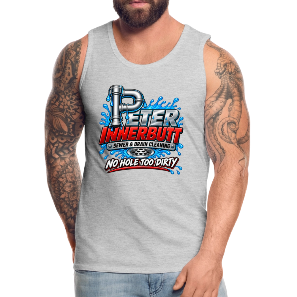Peter Innerbutt Funny Men's Tank Top – No Hole Too Dirty Adult Humor Shirt Color: heather anthracite