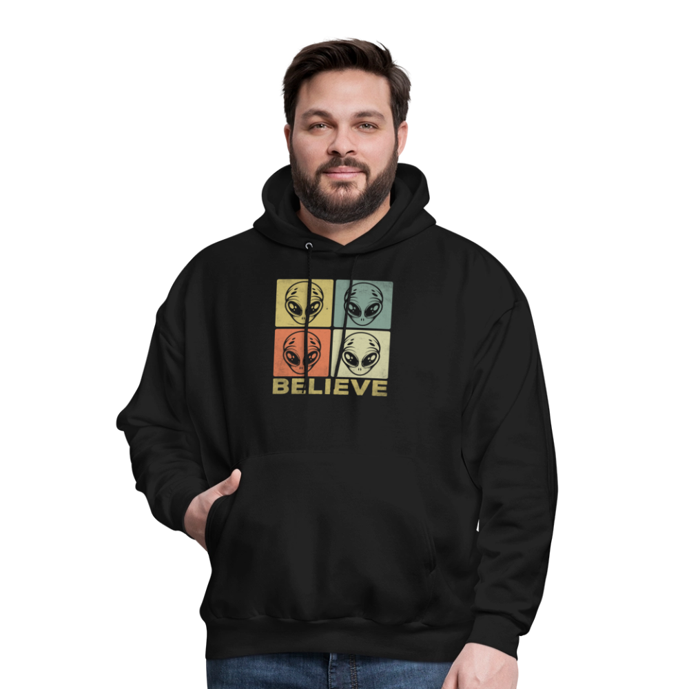 Believe Alien Hoodie – Alien Faces UFO Design - black