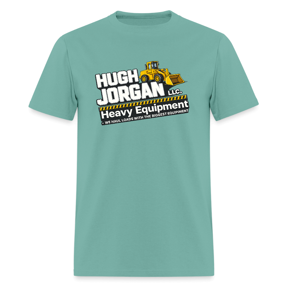 Hugh Jorgan T-Shirt – Heavy Equipment Adult Humor Tee Color: aquatic