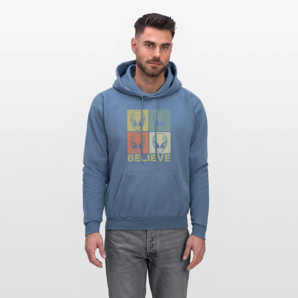 Believe Alien Hoodie – Alien Faces UFO Design - denim blue