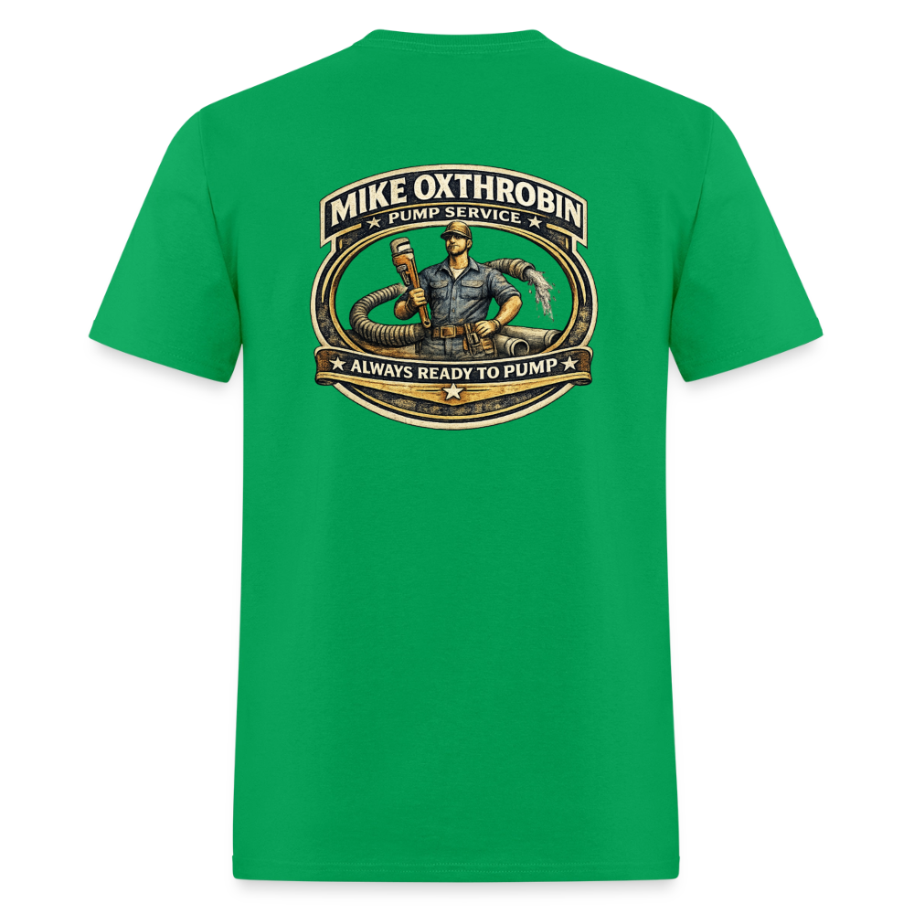 Mike Oxthrobin Pump Service Double-Sided Funny Humor Tee Color: dark red