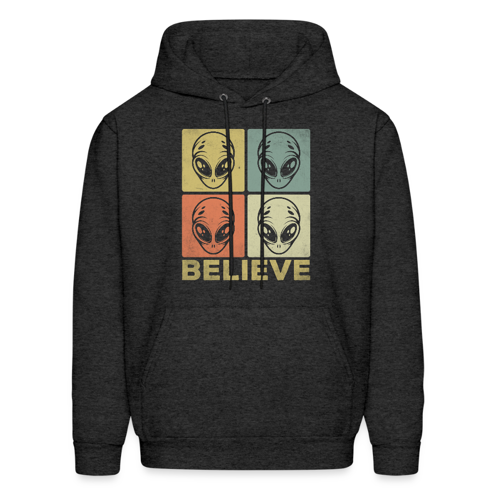 Believe Alien Hoodie – Alien Faces UFO Design - charcoal grey
