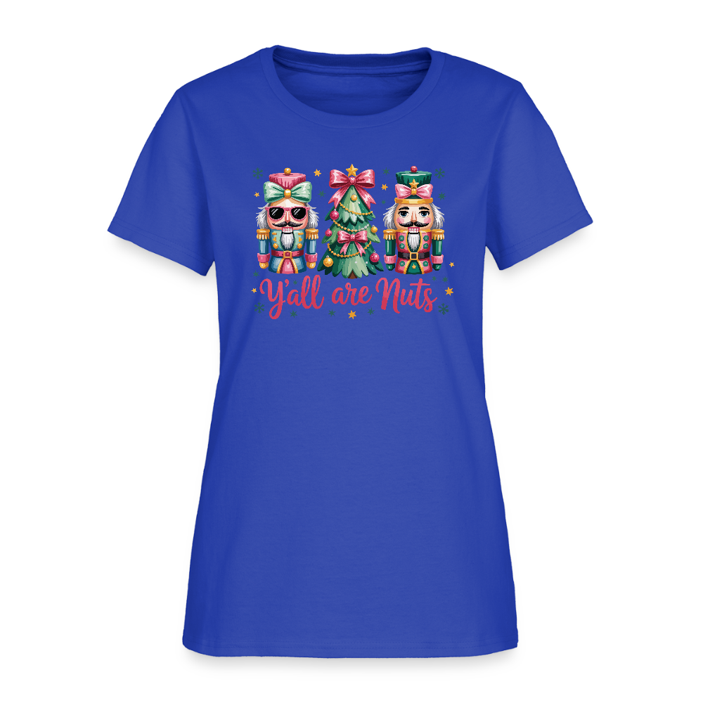 Y'all Are Nuts Women's T-Shirt (Nutcracker Christmas) Color: royal blue