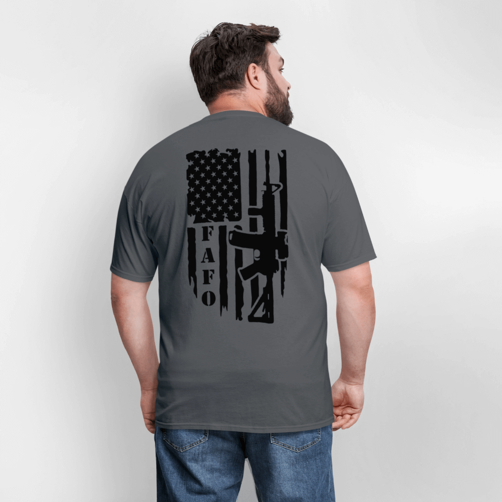 FAFO T-Shirt – AR-15 & American Flag Back Print Color: heather gray