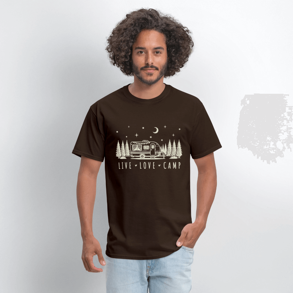 Live Love Camp T-Shirt – Camper Under the Night Sky - brown
