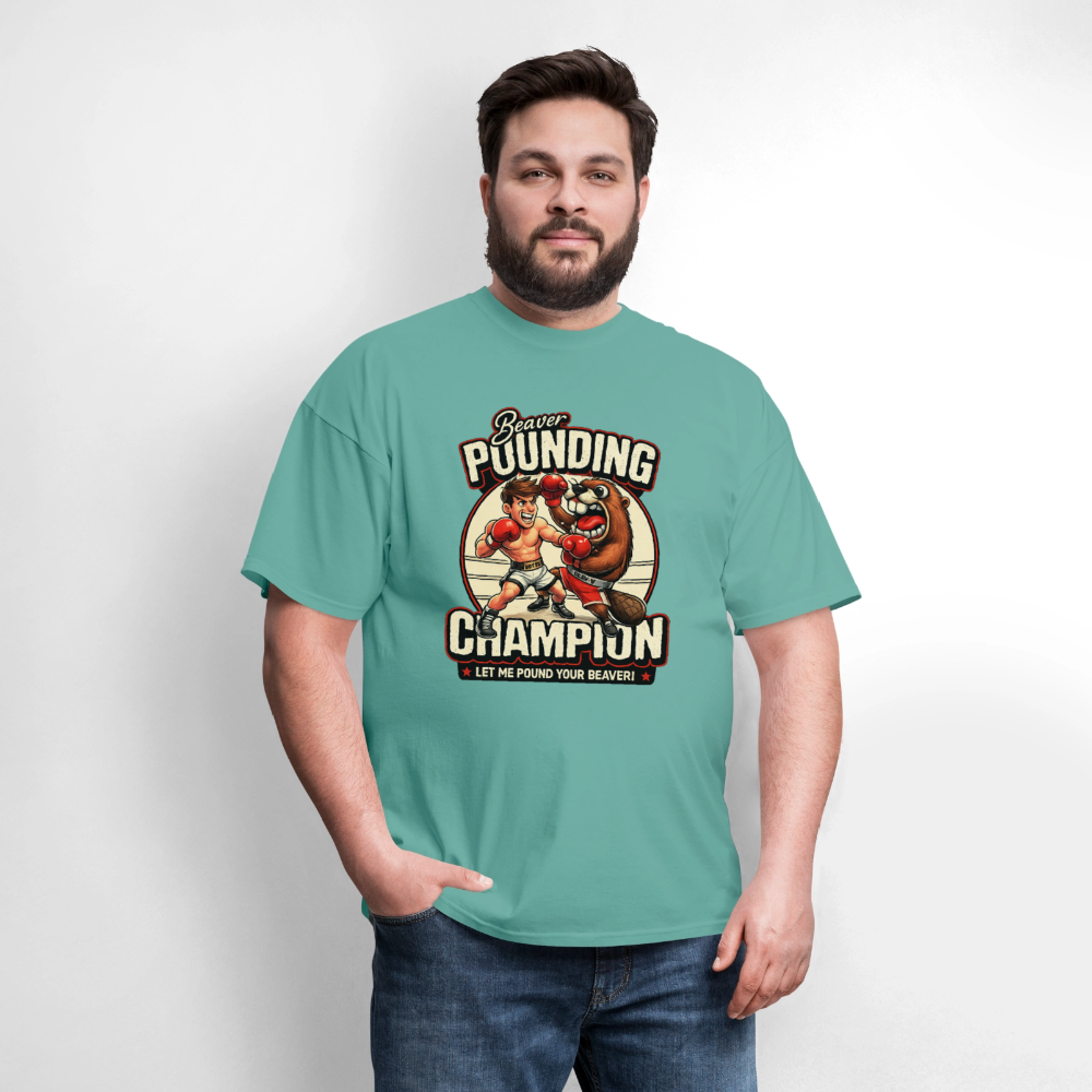 Beaver Pounding Champion Funny Adult Humor Graphic T-Shirt - aquatic