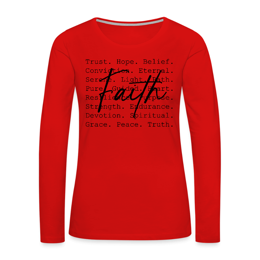 Faith Word Art Women’s Long Sleeve Tee - red