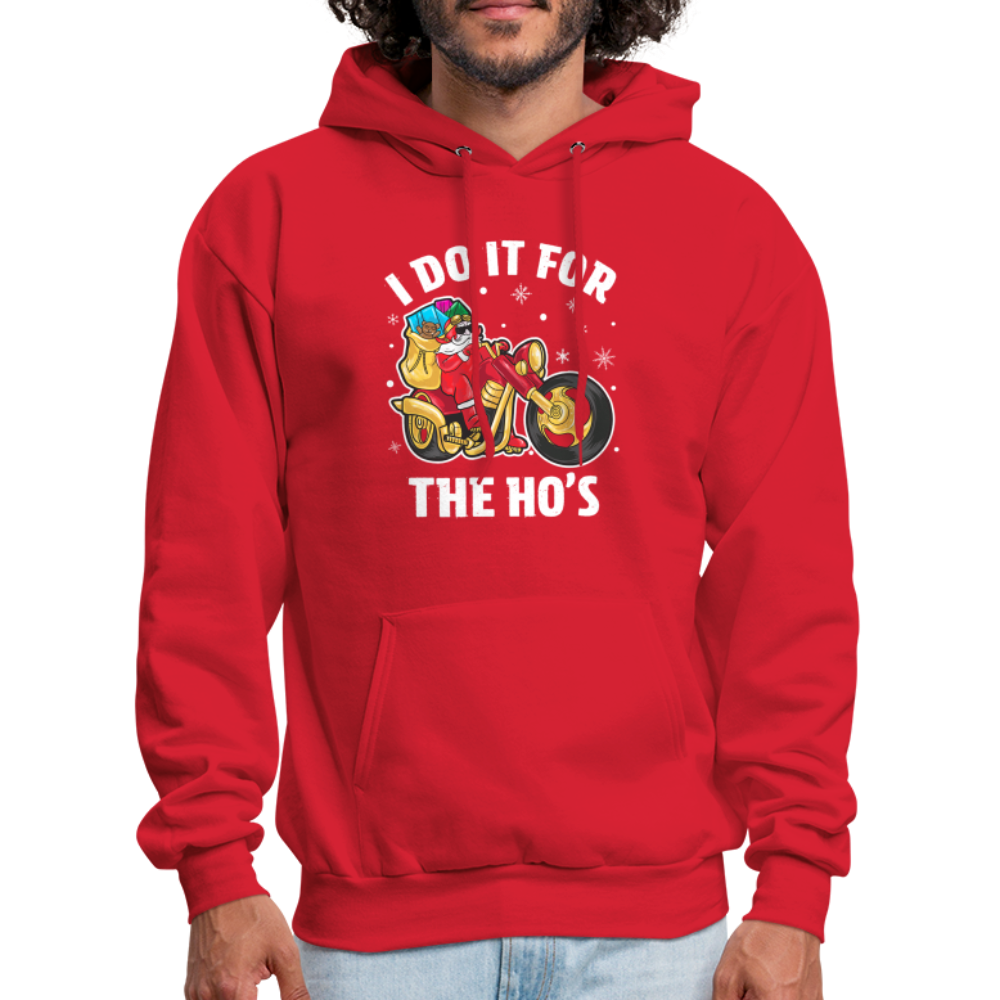 Christmas Biker Santa Riding Motorcycle I Do It For The Ho's Hoodie - red