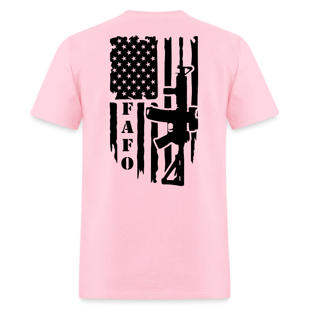 FAFO T-Shirt – AR-15 & American Flag Back Print Color: pink