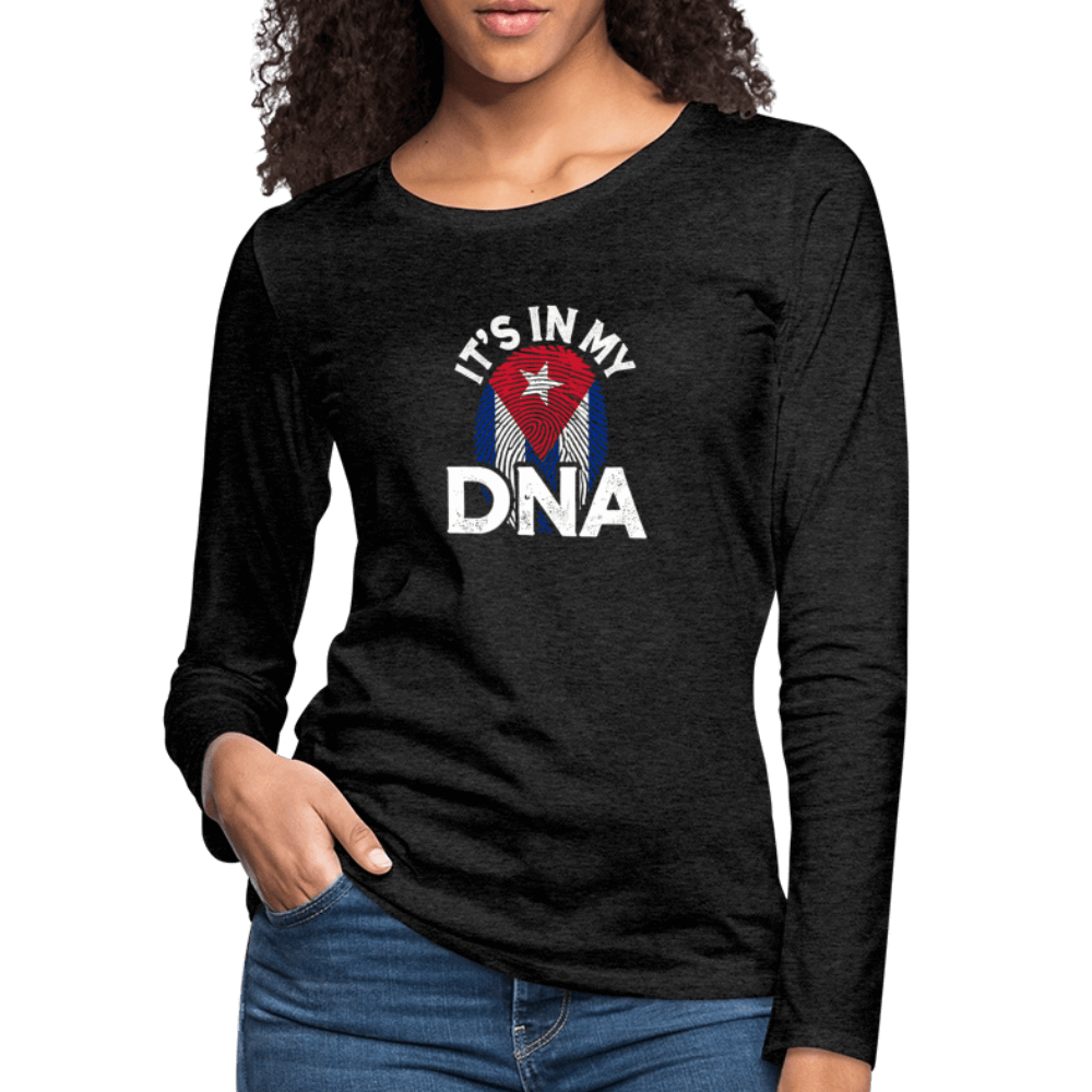 Cuba DNA Women’s Long Sleeve Shirt – Cuban Pride Color: charcoal grey