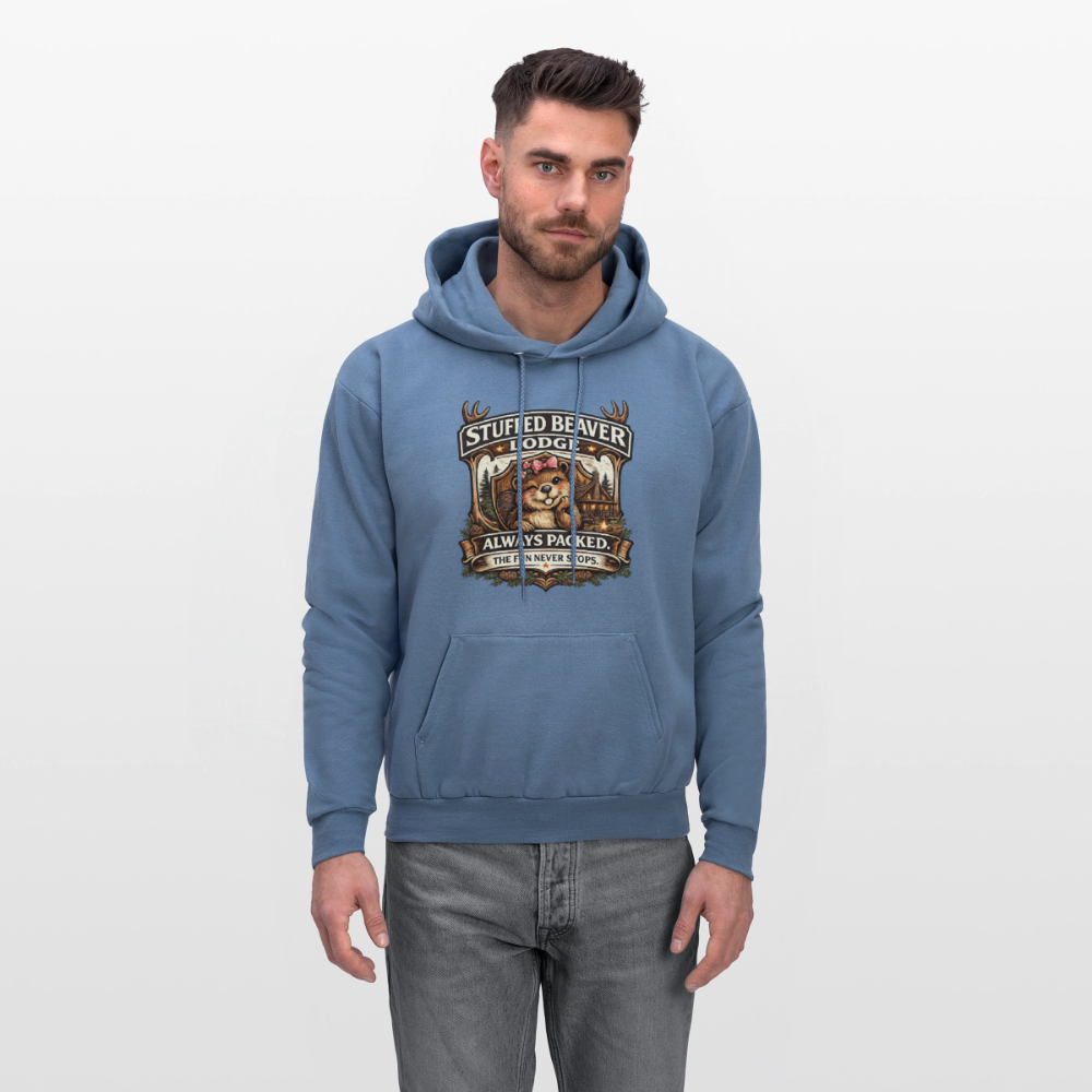 Stuffed Beaver Lodge Funny Adult Hoodie Color: Navy