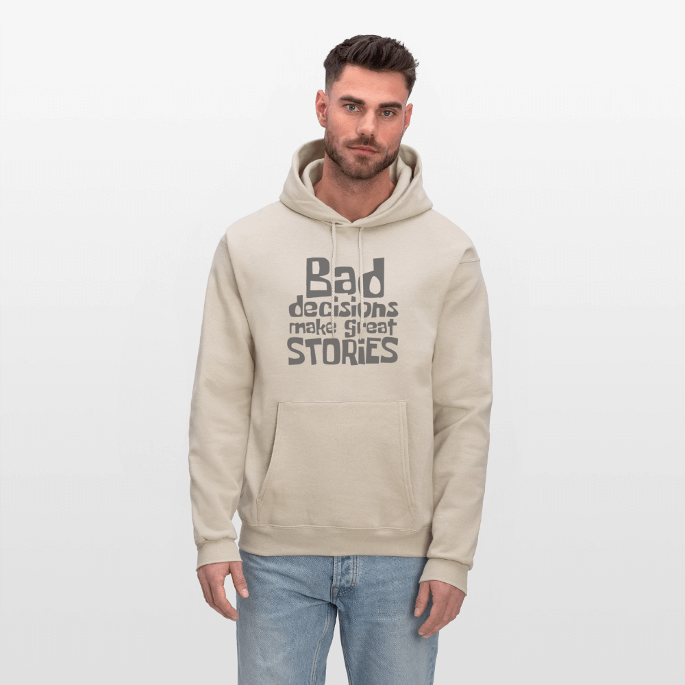 Bad Decisions Make Great Stories Hoodie (Grey Letters) Color: heather gray