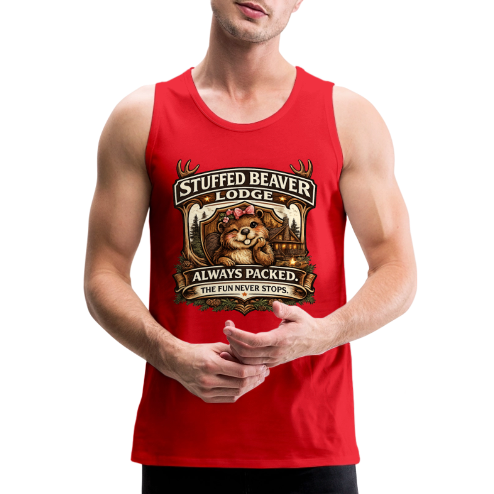 Stuffed Beaver Lodge Funny Adult Tank Top Color: Heather Gray