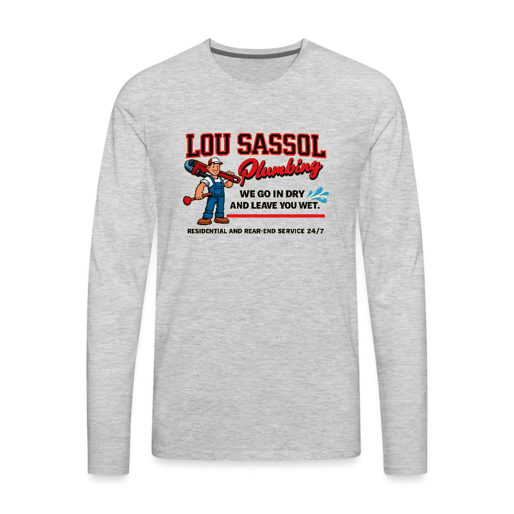 Lou Sassol Plumbing Men's Funny Long Sleeve Shirt – Adult Humor Color: white