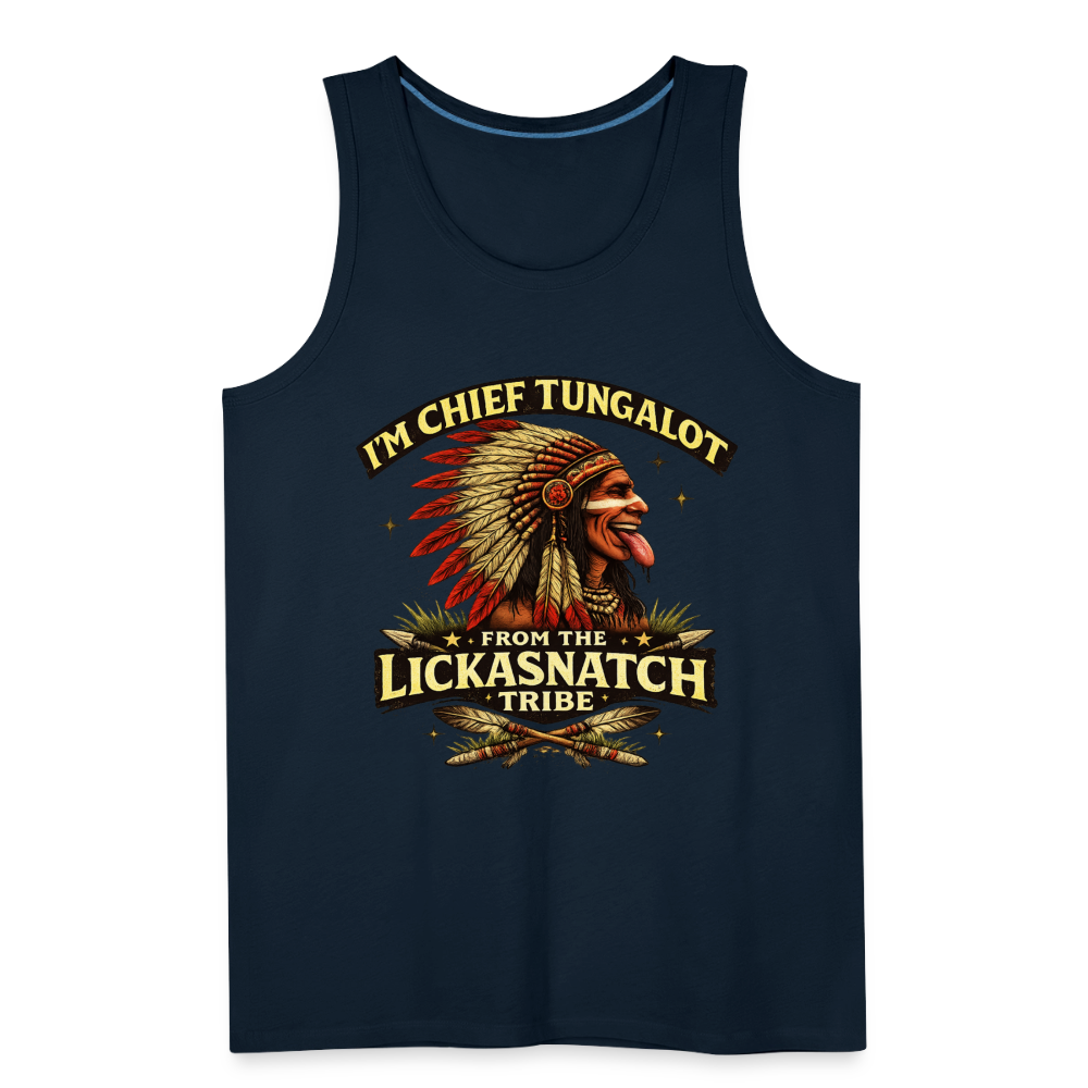 Chief Tungalot Lickasnatch Tribe Funny Tank Top Color: Royal Blue