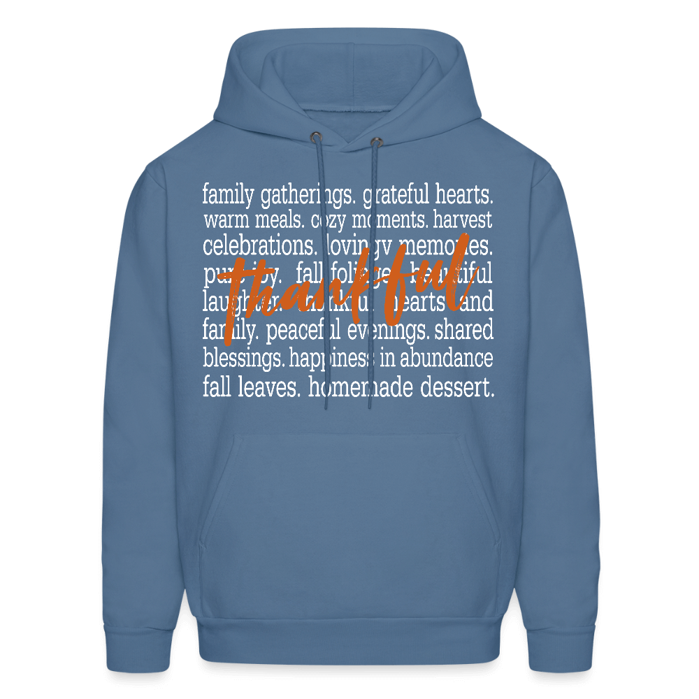 Thankful Word Art (Thanksgiving) Hoodie Color: denim blue