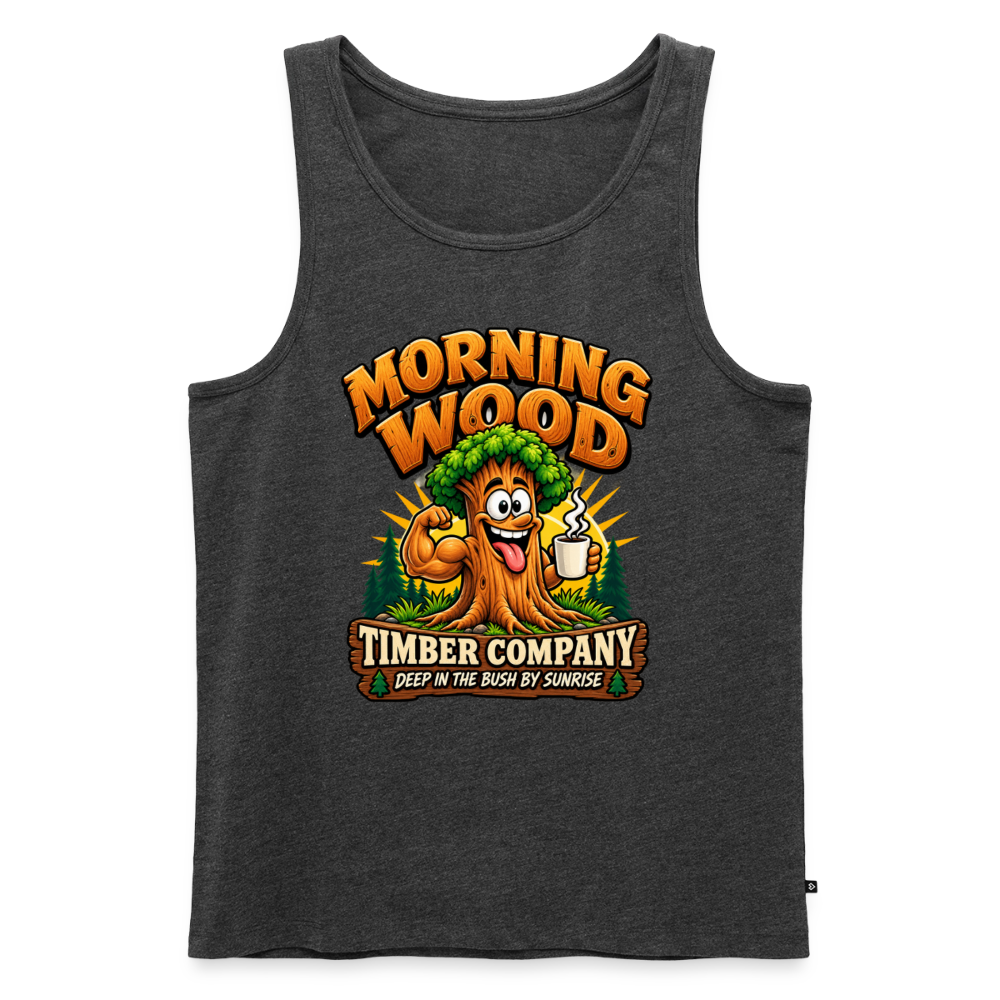 Morning Wood Timber Company Funny Adult Humor Tank Top Color: Heather Anthracite