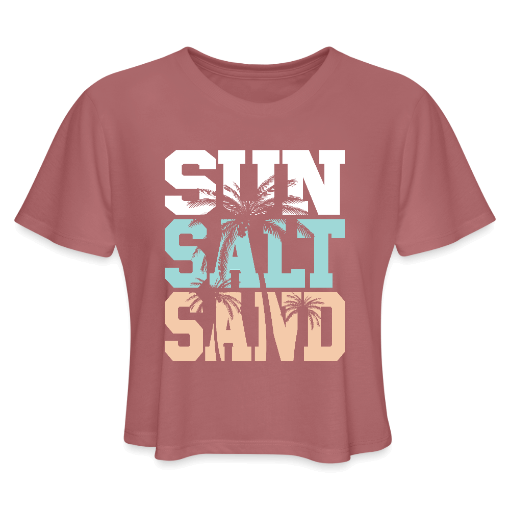 Sun Salt Sand Women’s Crop Top with Palm Tree Design - mauve